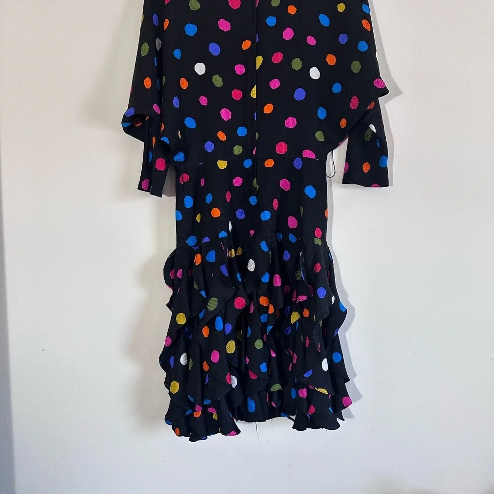 Gillian 100% Silk Vintage 80’s polka dot Ruffle midi Dolman sleeve dress size8 - Picture 5 of 13